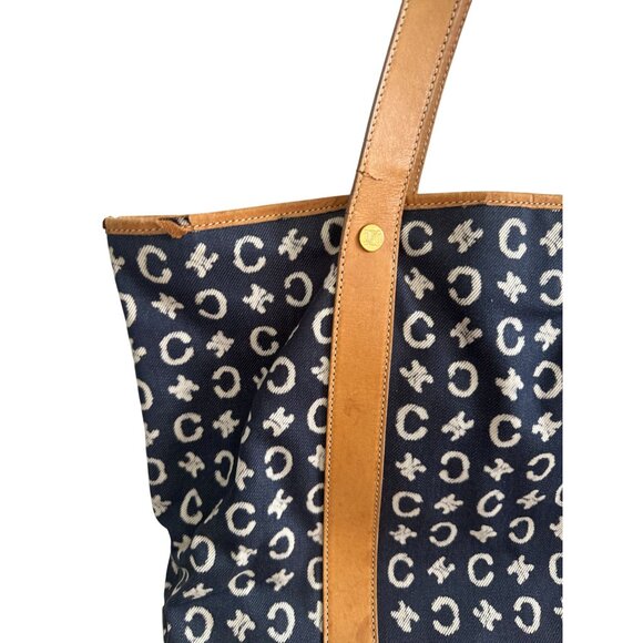 CELINE Vintage Tan Blue Macadam Tote Shoulder Bag - Picture 10 of 16